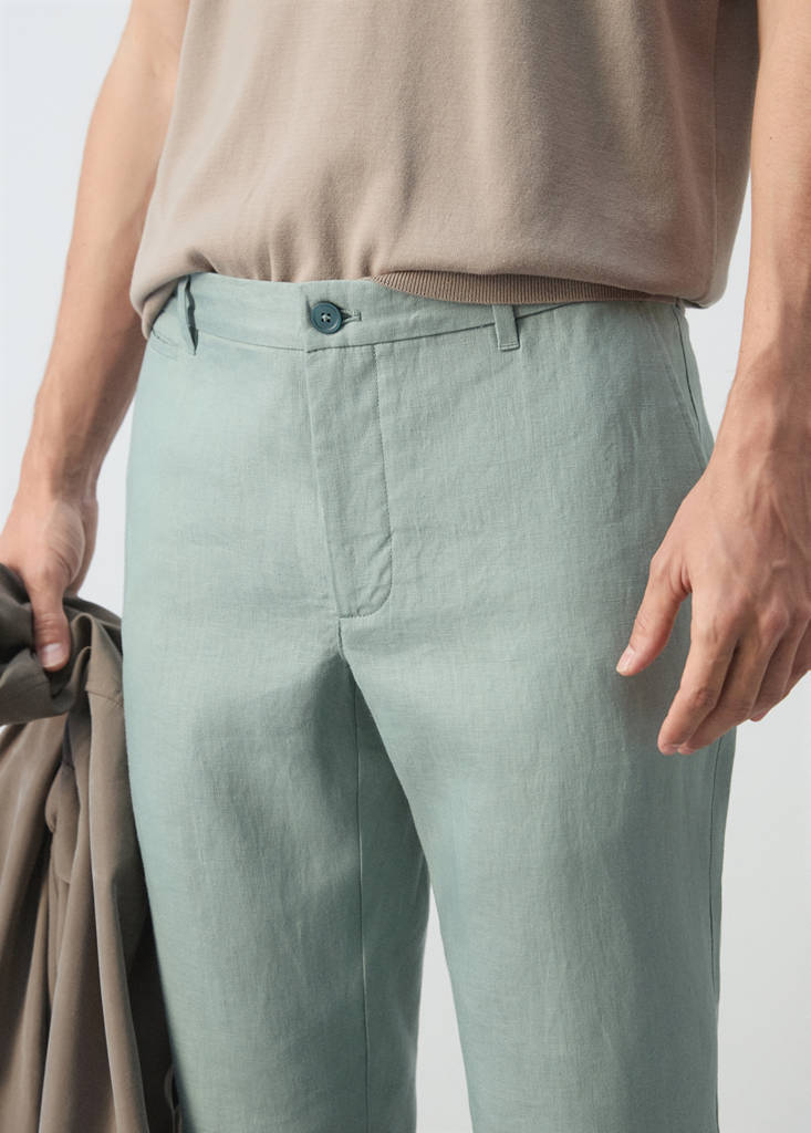 Slim-fit 100% linen trousers — Emerald Green