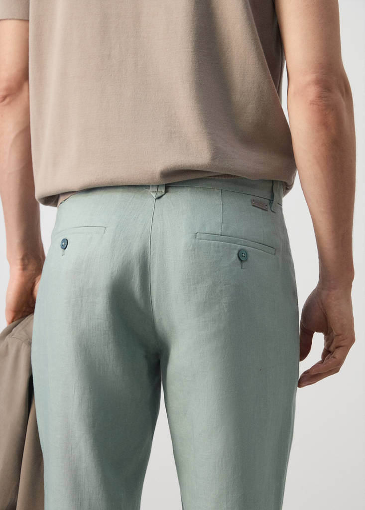 Slim-fit 100% linen trousers — Emerald Green