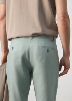 Slim-fit 100% linen trousers — Emerald Green 6