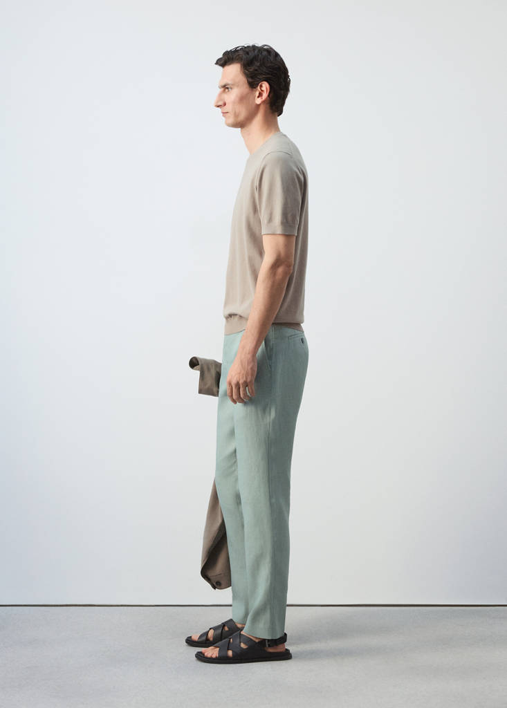 Slim-fit 100% linen trousers — Emerald Green