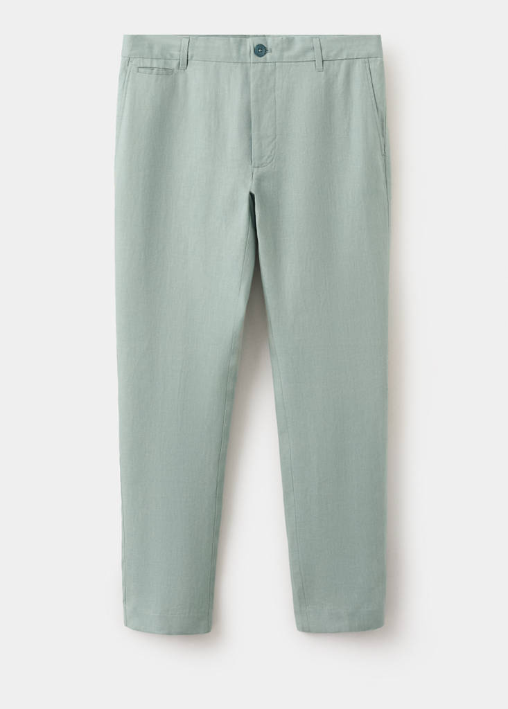 Slim-fit 100% linen trousers — Emerald Green