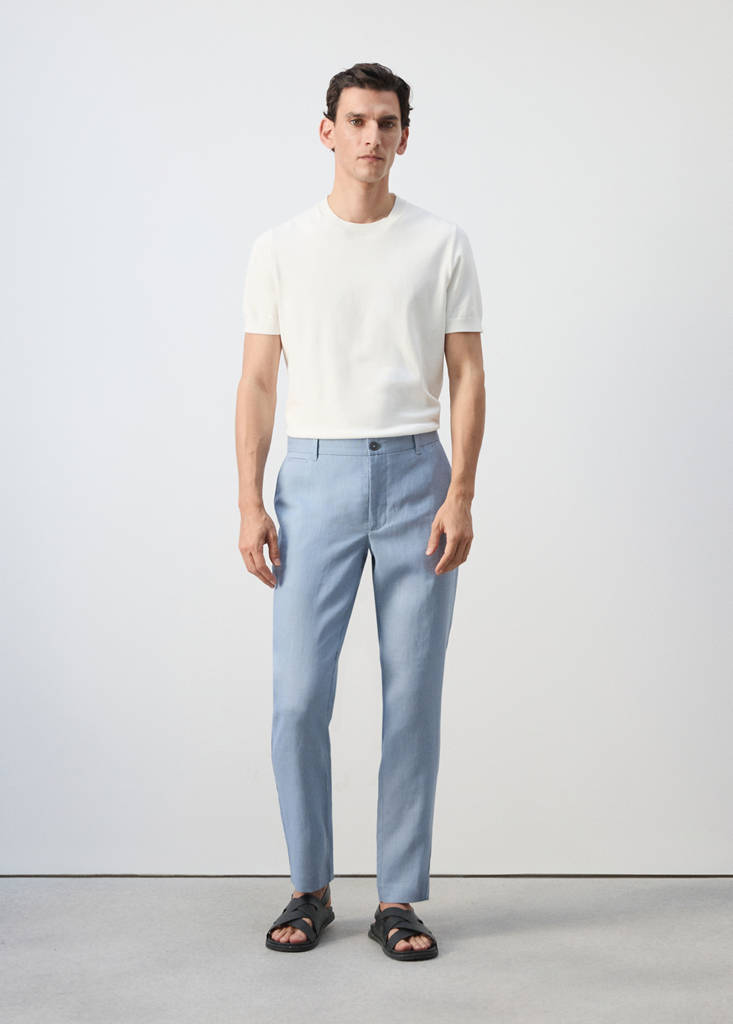 Slim-fit 100% linen trousers — Sky Blue