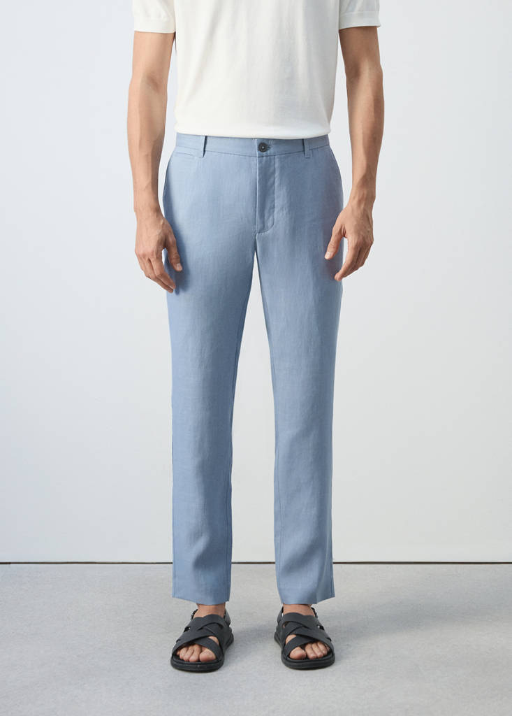Slim-fit 100% linen trousers — Sky Blue