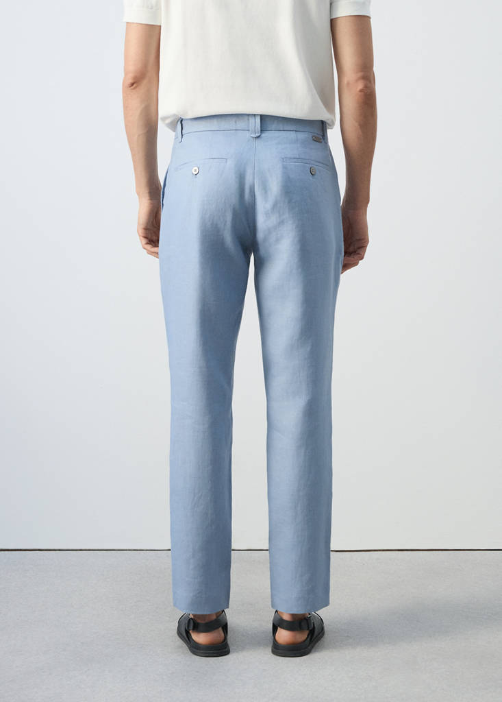 Slim-fit 100% linen trousers — Sky Blue