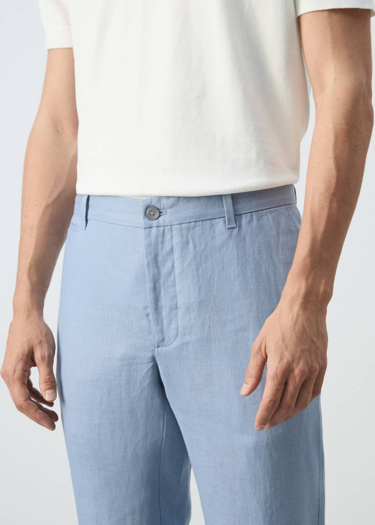 Slim-fit 100% linen trousers — Sky Blue