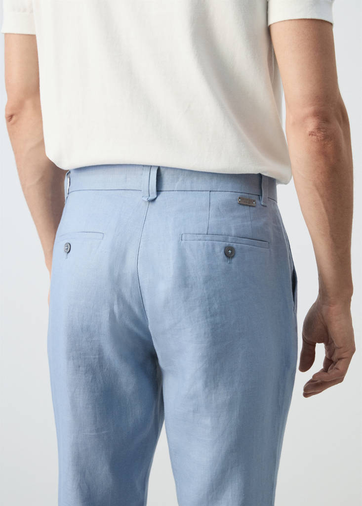 Slim-fit 100% linen trousers — Sky Blue