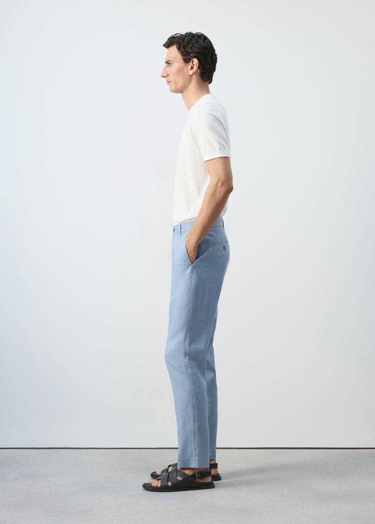 Slim-fit 100% linen trousers — Sky Blue
