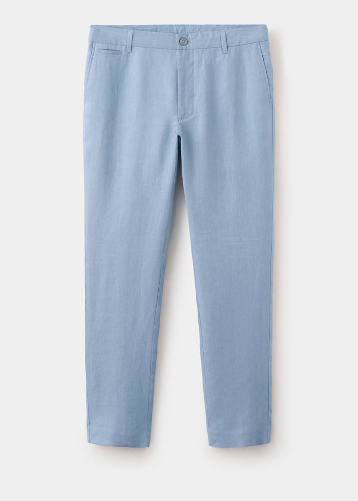 Slim-fit 100% linen trousers — Sky Blue