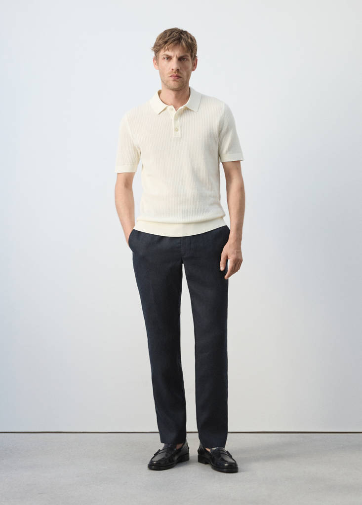 Slim-fit 100% linen trousers — Navy