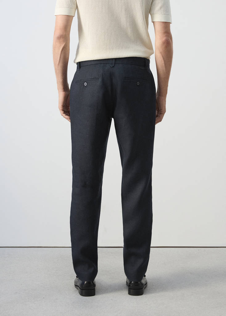 Slim-fit 100% linen trousers — Navy