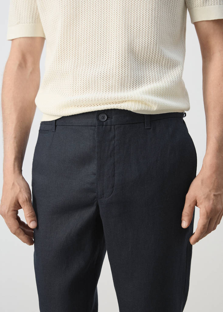 Slim-fit 100% linen trousers — Navy