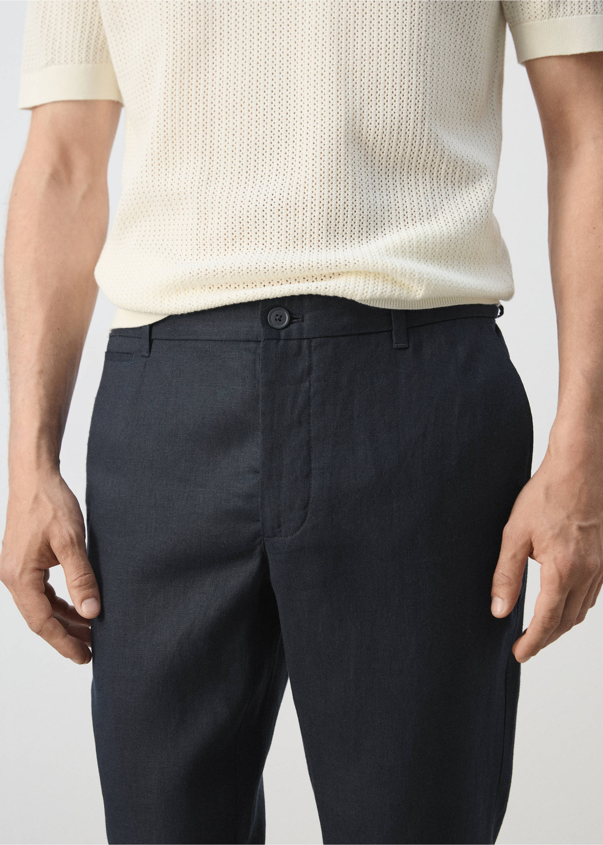 Pantalon 100 % lin slim fit - Détail de l'article 1, Bleu marine. Ref: 37071330-00.