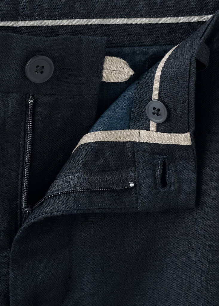 Slim-fit 100% linen trousers — Navy