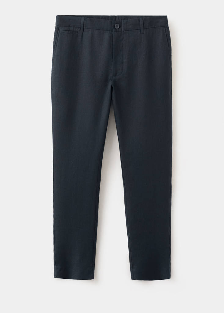 Slim-fit 100% linen trousers — Navy