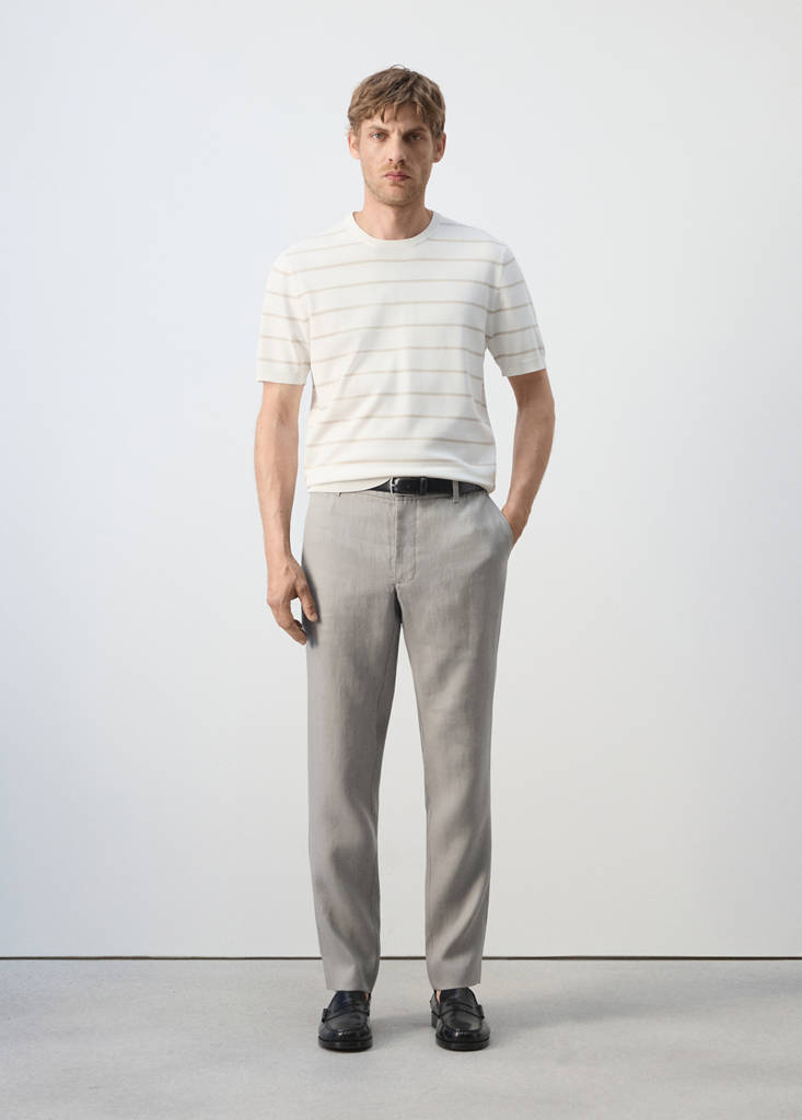 Slim-fit 100% linen trousers — Light Heather Grey
