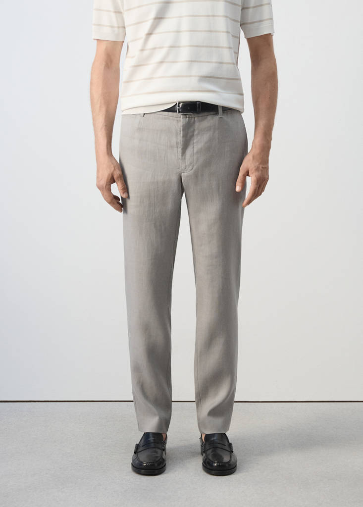 Slim-fit 100% linen trousers — Light Heather Grey