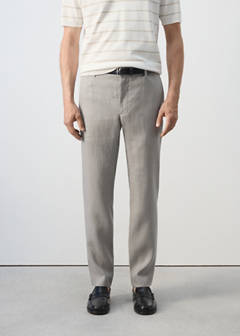 Slim-fit 100% linen trousers — Light Heather Grey 1