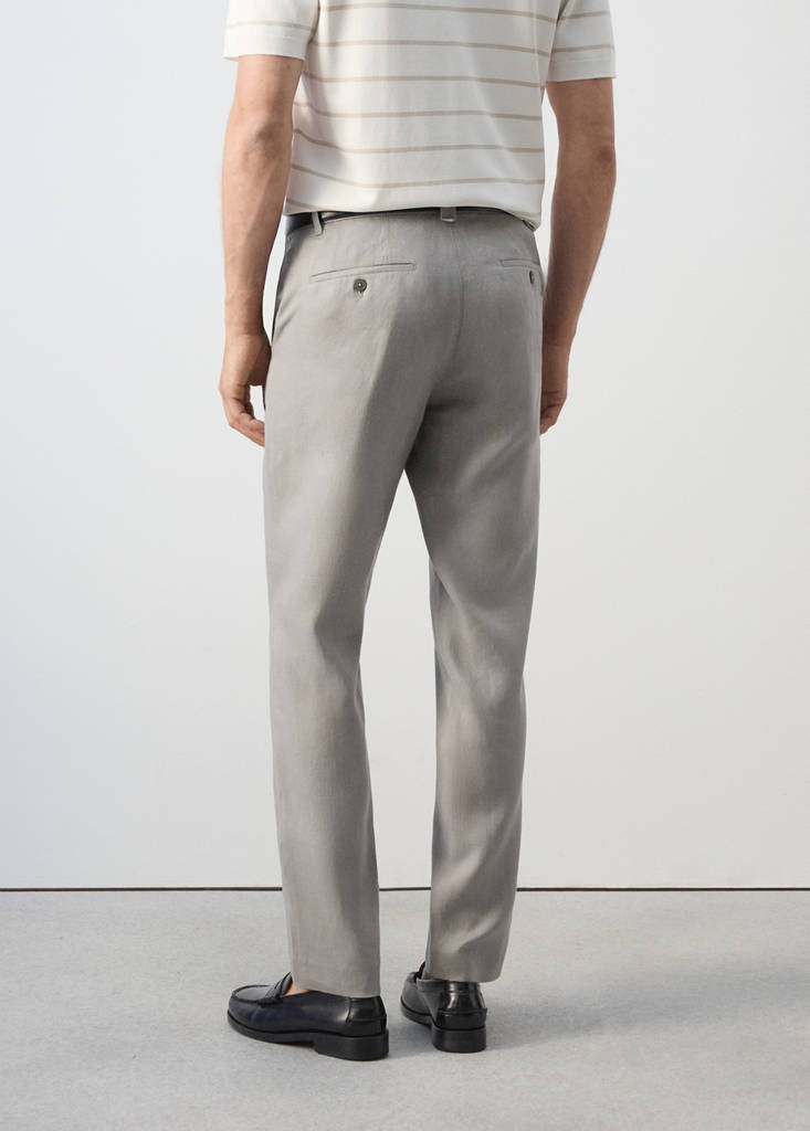 Slim-fit 100% linen trousers — Light Heather Grey