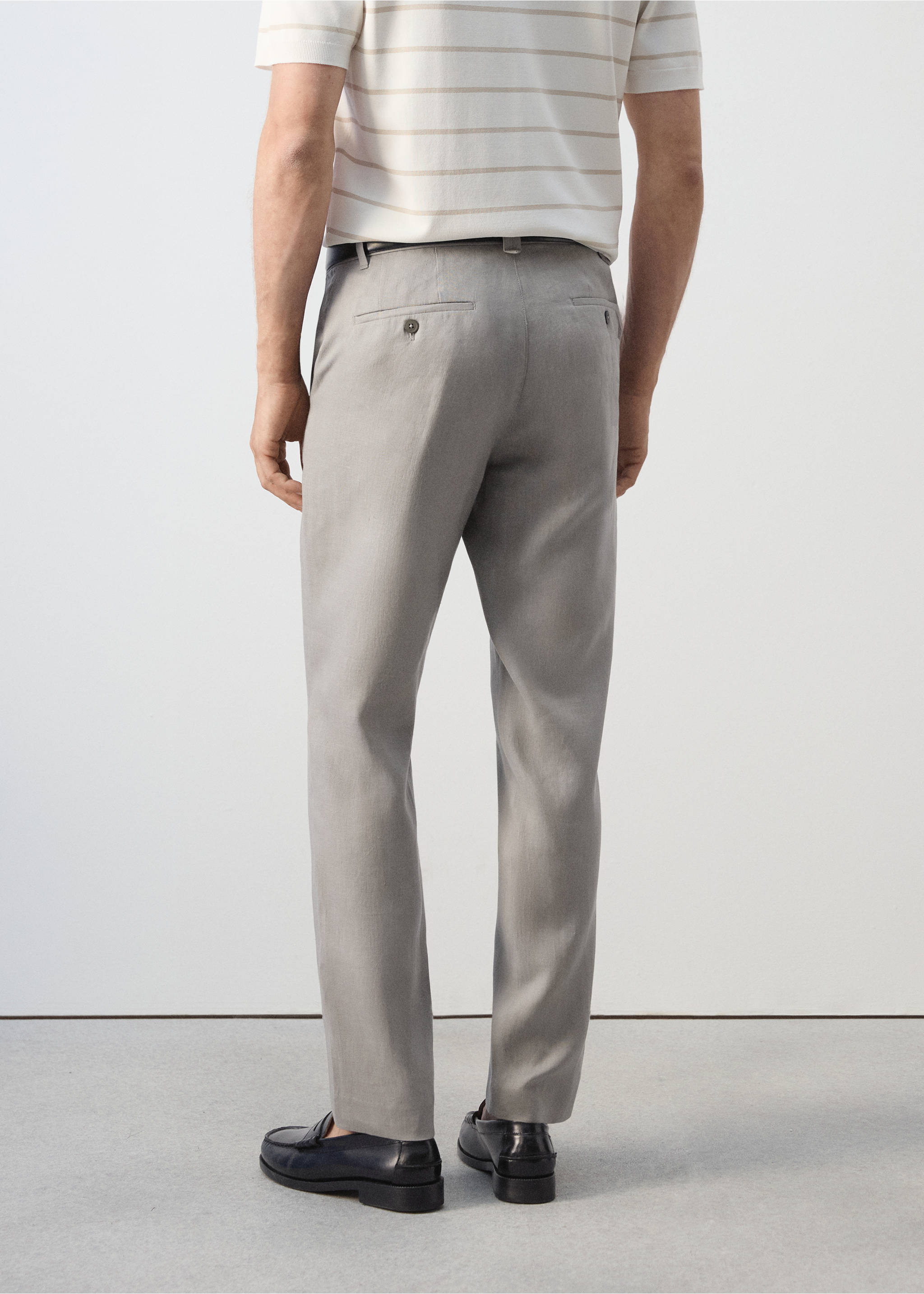 Брюки 100% лен slim fit - Обратная сторона изделия, Меланжевый светло-серый. Ref: 37071330-00.