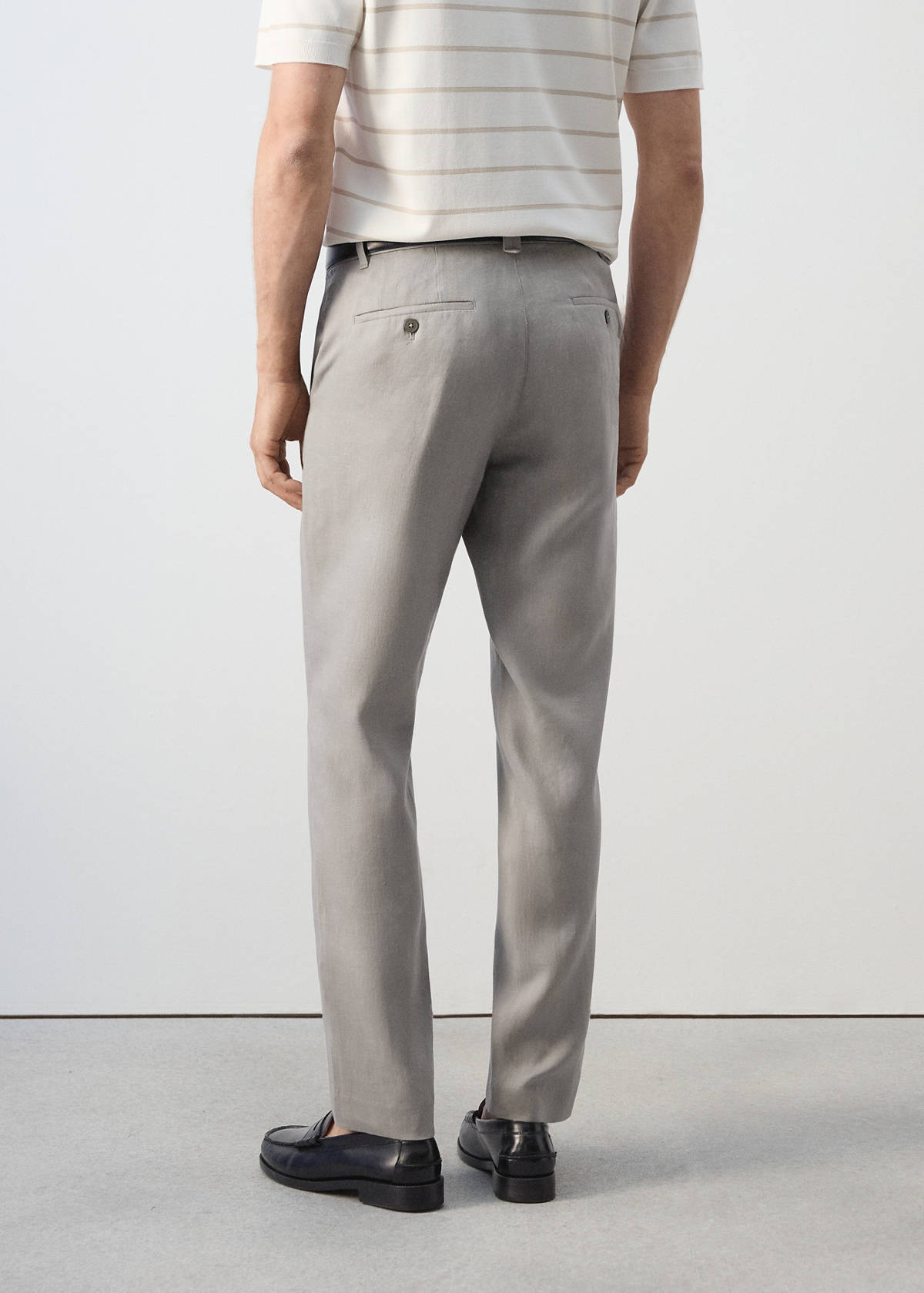 Slim-fit 100% linen trousers — Light Heather Grey