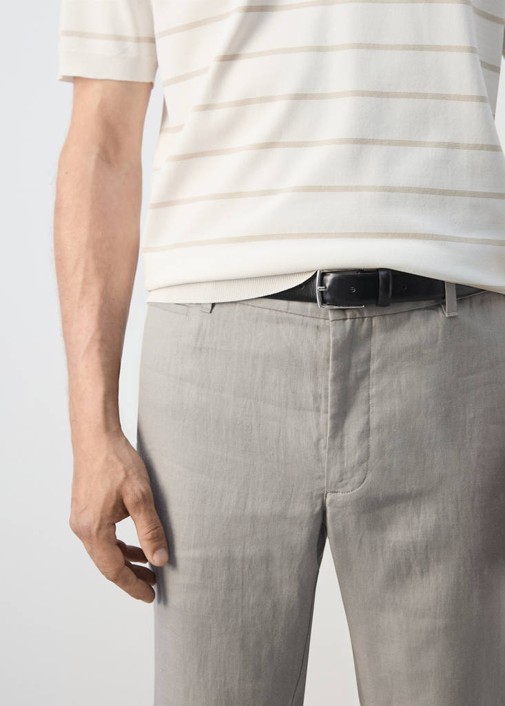 Slim-fit 100% linen trousers — Light Heather Grey