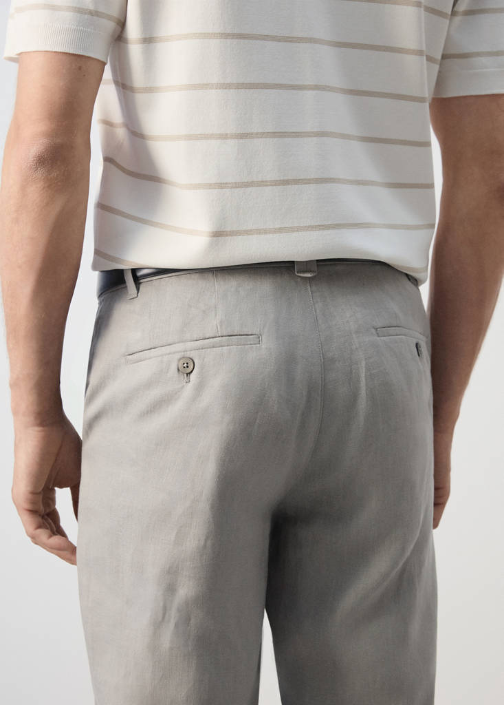 Slim-fit 100% linen trousers — Light Heather Grey