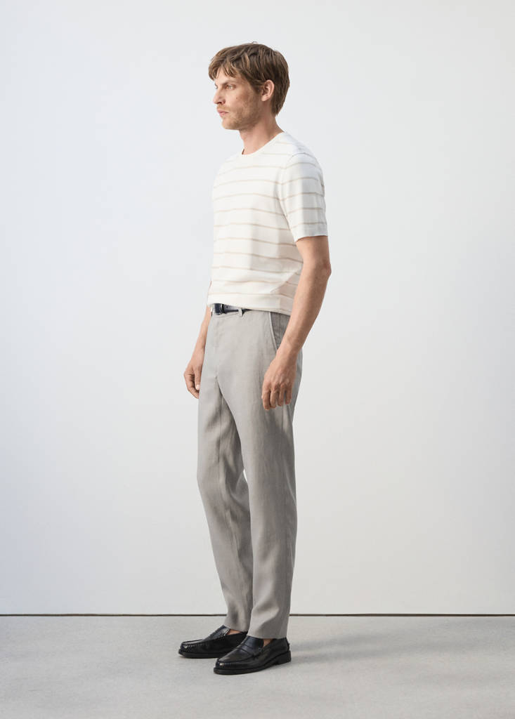Slim-fit 100% linen trousers — Light Heather Grey