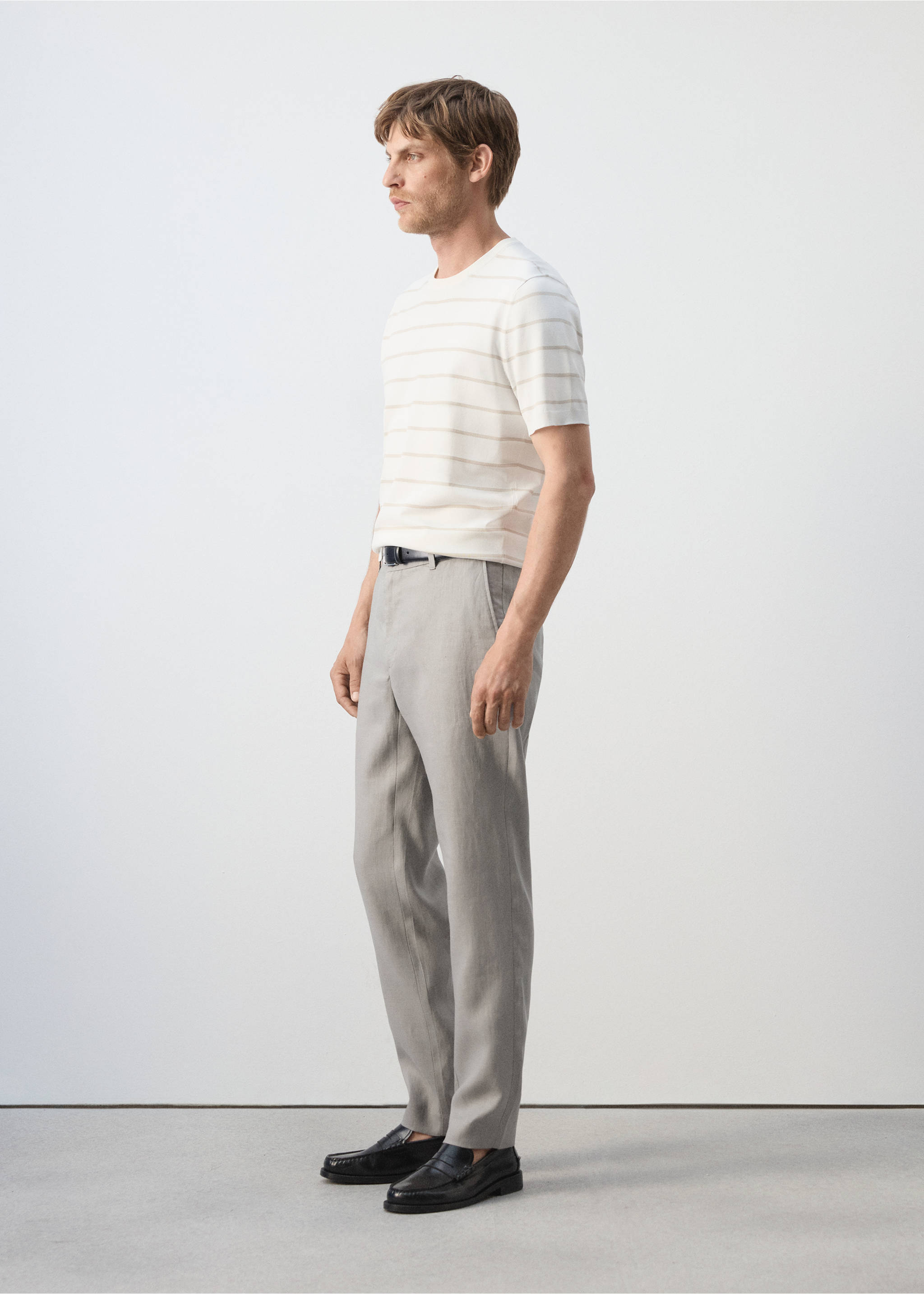 Брюки 100% лен slim fit - Деталь изделия 2, Меланжевый светло-серый. Ref: 37071330-00.