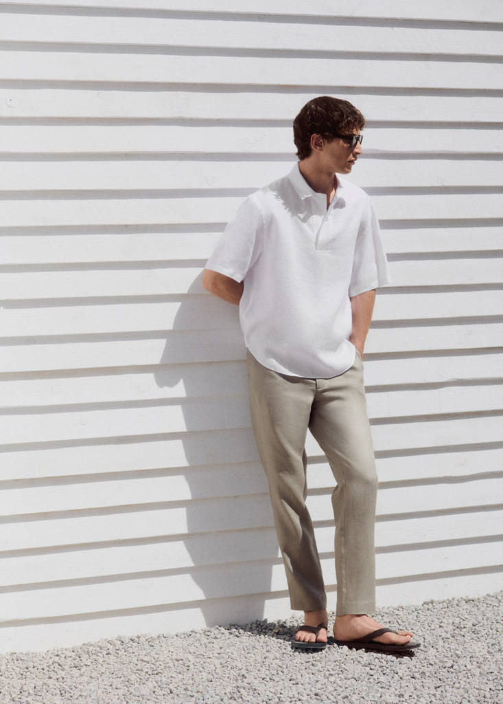 Slim-fit 100% linen trousers — Light Heather Grey