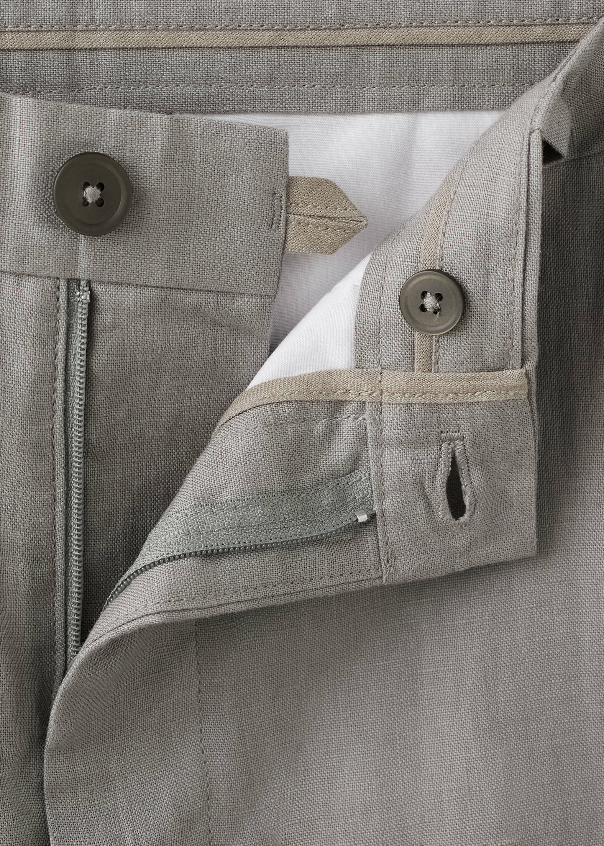Брюки 100% лен slim fit - Деталь изделия 8, Меланжевый светло-серый. Ref: 37071330-00.