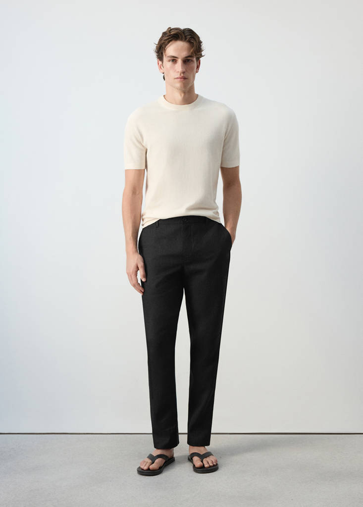 Slim-fit 100% linen trousers — Black