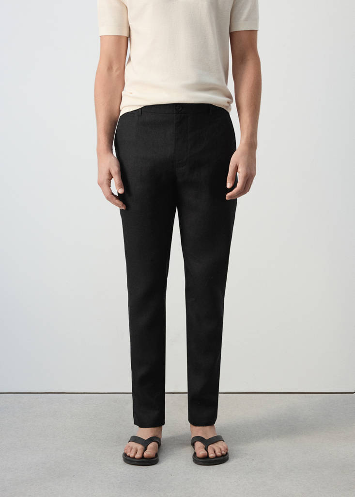 Slim-fit 100% linen trousers — Black