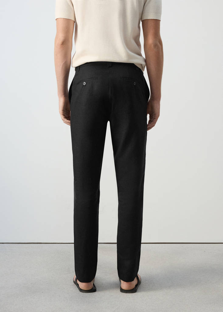 Slim-fit 100% linen trousers — Black