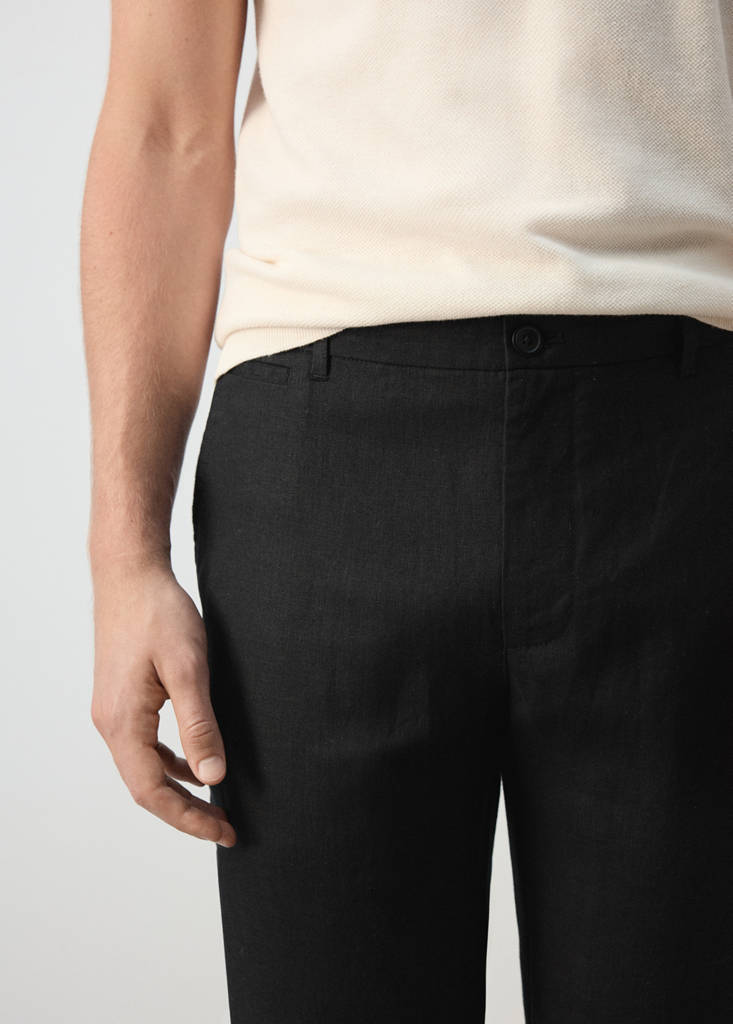 Slim-fit 100% linen trousers — Black