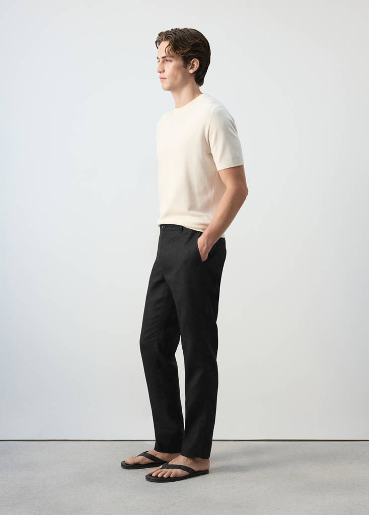 Slim-fit 100% linen trousers — Black