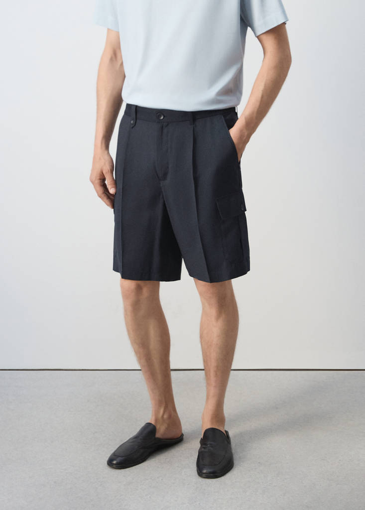 Modal cotton cargo bermuda shorts — Navy