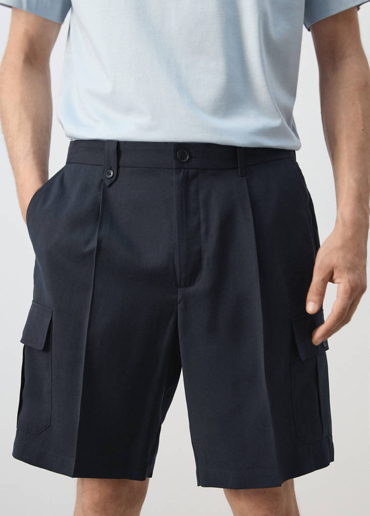 Modal cotton cargo bermuda shorts — Navy