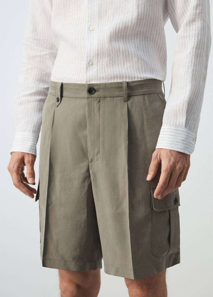 Modal cotton cargo bermuda shorts — Mink Grey
