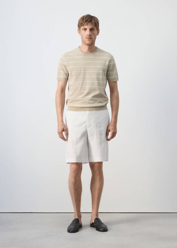 Regular fit 100% linen Bermuda shorts — Off White