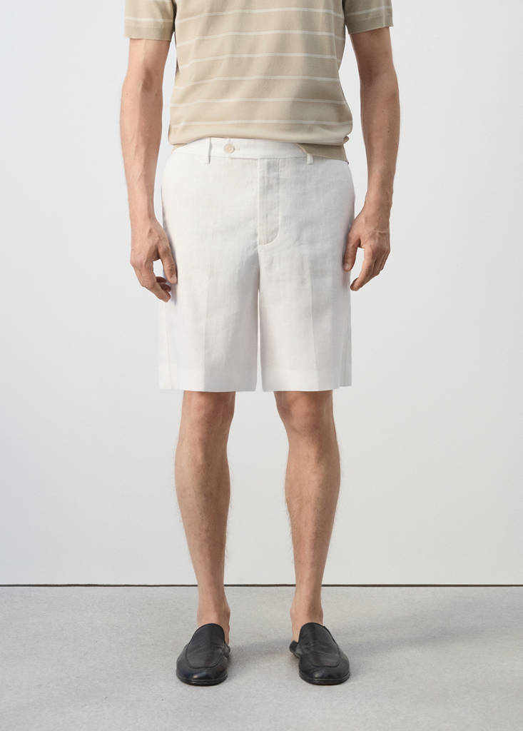 Regular fit 100% linen Bermuda shorts — Off White
