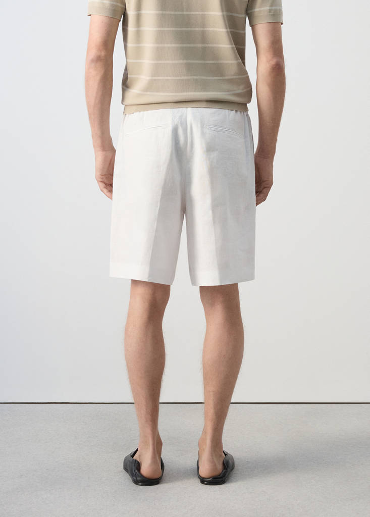 Regular fit 100% linen Bermuda shorts — Off White