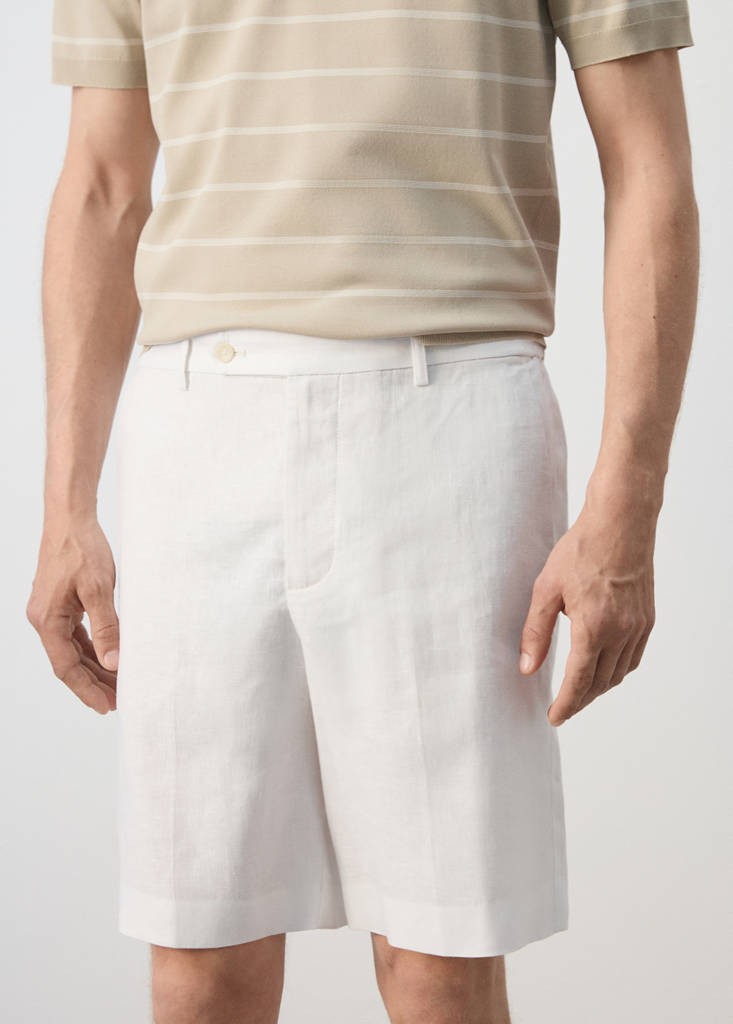 Regular fit 100% linen Bermuda shorts — Off White