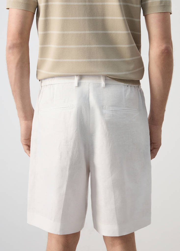 Regular fit 100% linen Bermuda shorts — Off White