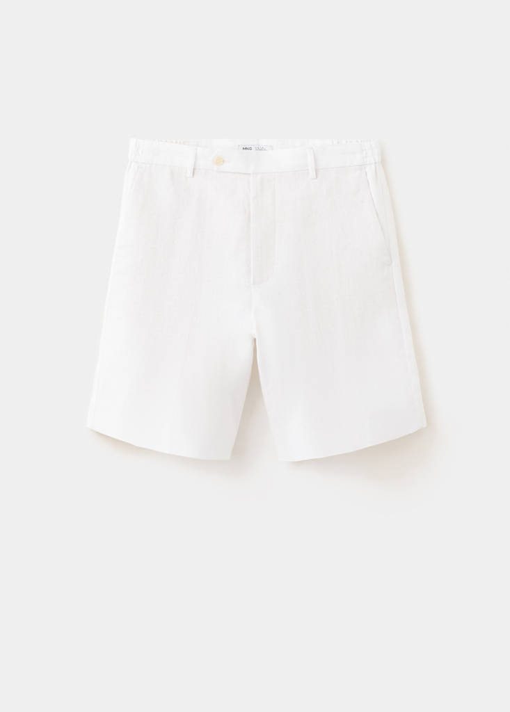 Regular fit 100% linen Bermuda shorts — Off White
