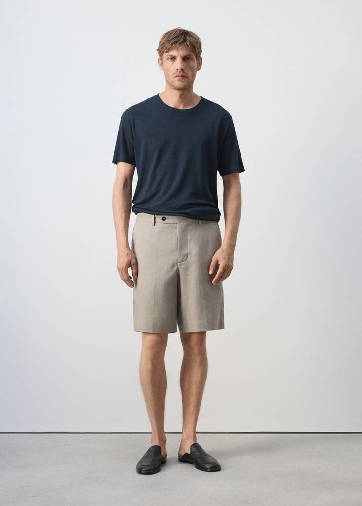 Regular fit 100% linen Bermuda shorts — Medium Brown