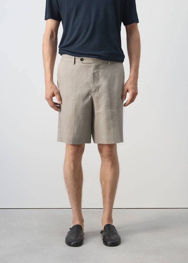 Regular fit 100% linen Bermuda shorts — Medium Brown