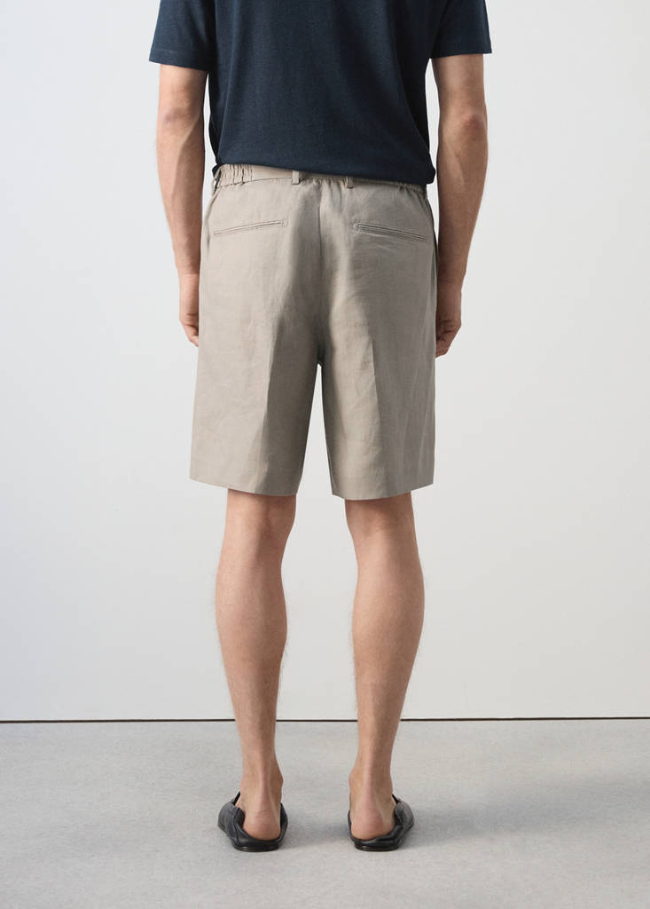 Regular fit 100% linen Bermuda shorts — Medium Brown