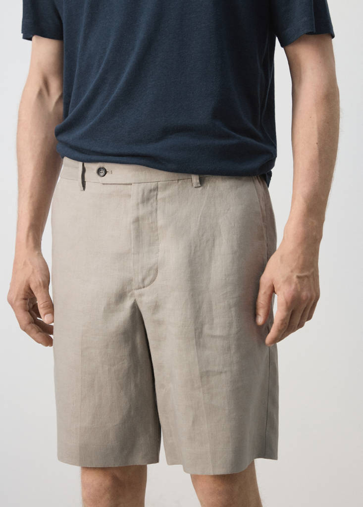 Regular fit 100% linen Bermuda shorts — Medium Brown
