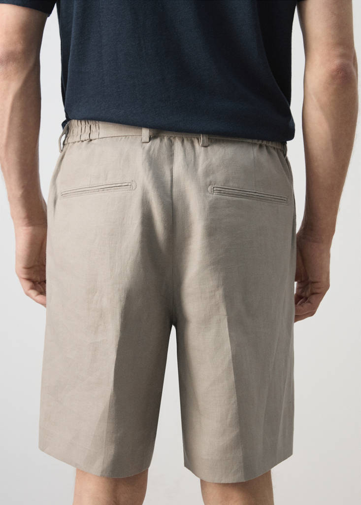 Regular fit 100% linen Bermuda shorts — Medium Brown
