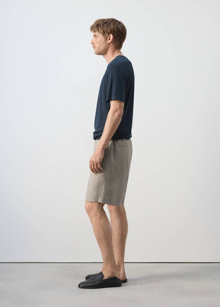 Regular fit 100% linen Bermuda shorts — Medium Brown